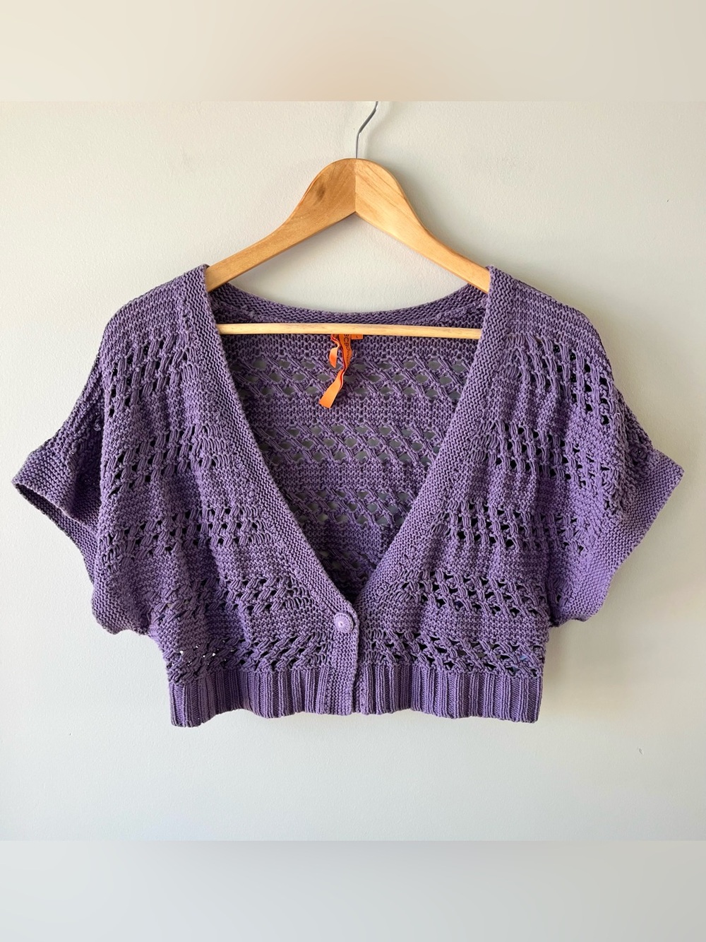 BCBGeneration Purple Crochet Knit Cropped Bolero Size Large Y2K Going Out Top
